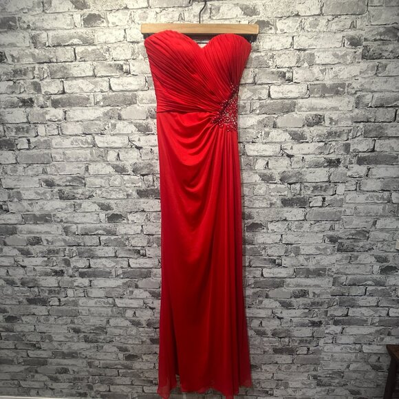 EUC Xscape Strapless Beaded Cut Out Back Prom Dress Size 0 (Red) STYLE# XS6876 - Picture 2 of 15